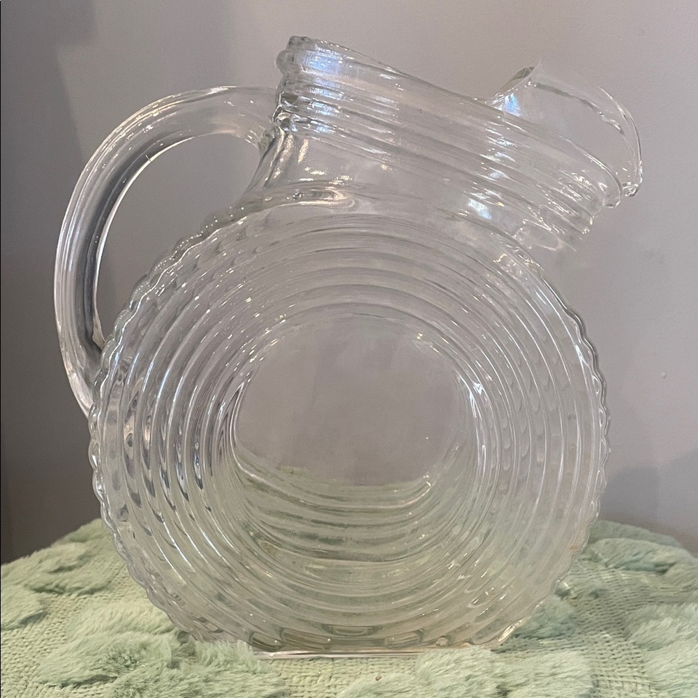 Clear federal Glass Big Ben tilted Pitcher with Ribbed Design